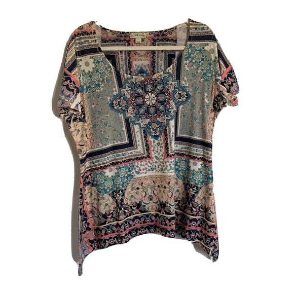 One World Live and Let Live Womens Size XL Multicolor Paisley Boho Blouse Top - Picture 1 of 6